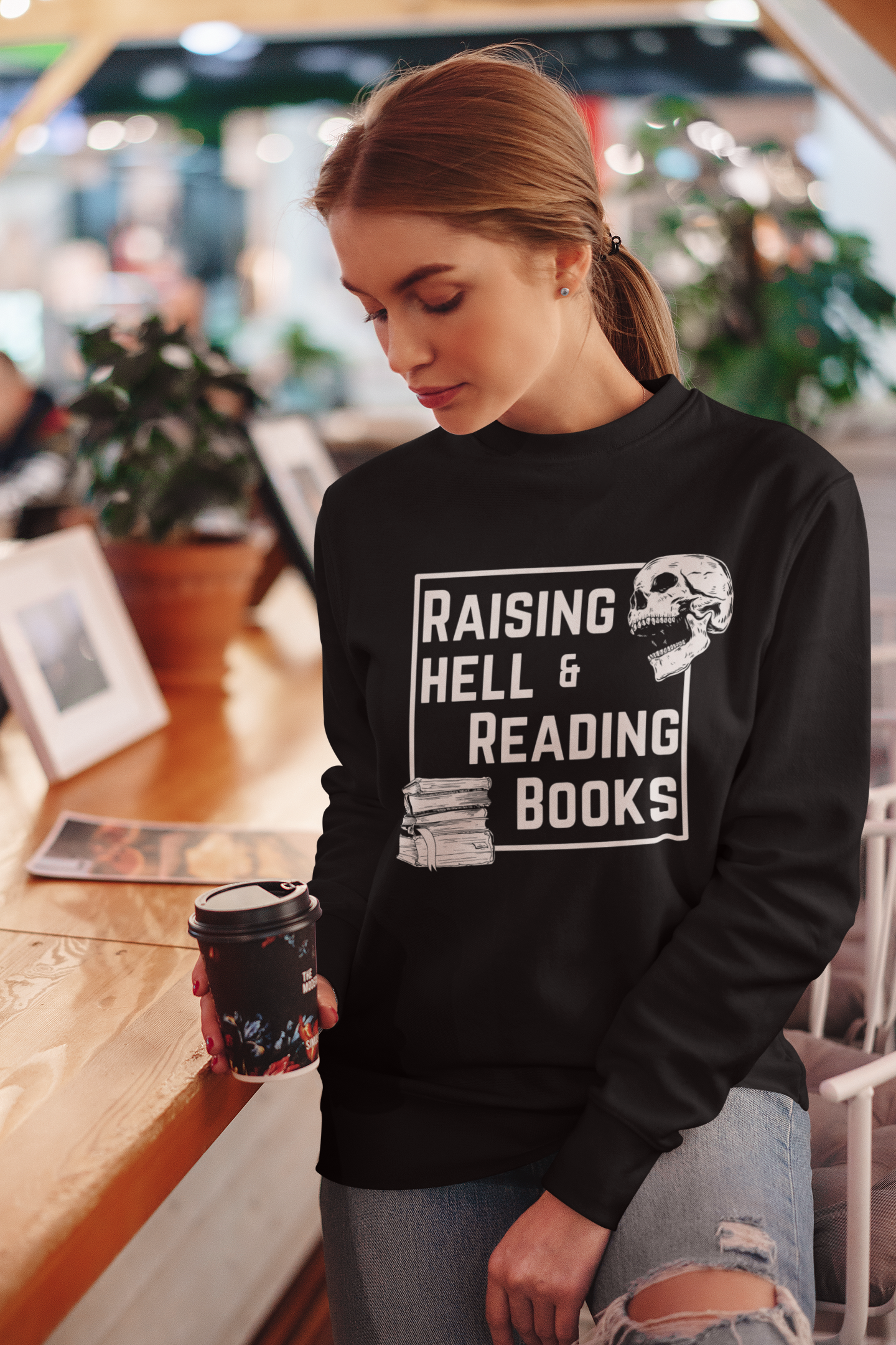 Raising Hell & Reading Books Crewneck Sweatshirt